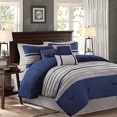 Madison Park All Season Down Alternatief beddengoed, bijpassende shams, decoratief kussen, polyester, blauw, California-King Madison Park All Season Down Alternatief beddengoed, bijpassende shams, decoratief kussen, polyester, blauw, California-King
