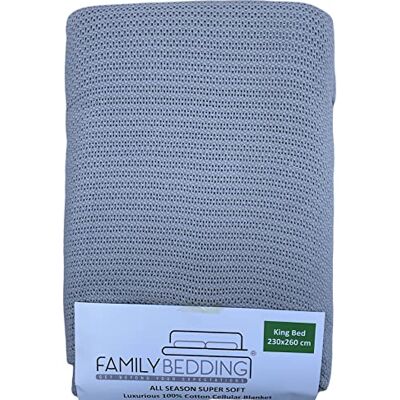 Family Bedding ® -100 procent puur katoen extra zachte en gezellige cellulaire deken en plaids -kingsize bed-230 x 260 cm. (grijs) Family Bedding ® -100 procent puur katoen extra zachte en gezellige cellulaire deken en plaids -kingsize bed-230 x 260 cm. (grijs)