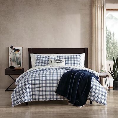 Eddie Bauer Kingsize dekbedovertrekset, katoenen beddengoedset met bijpassende sham(s), casual thuis D cor (Basic Plaid Navy, King) Eddie Bauer Kingsize dekbedovertrekset, katoenen beddengoedset met bijpassende sham(s), casual thuis D cor (Basic Plaid Navy, King)