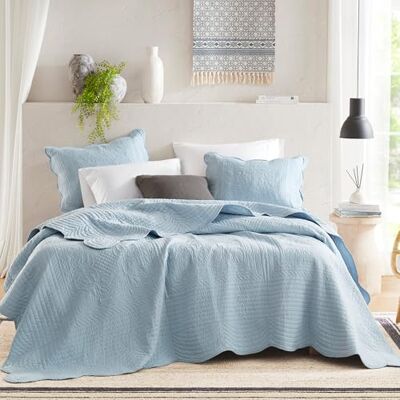 Madison Park Quiltset Damast Medaillon Quilten met Sint-Jakobsschelprand, Cottage Coverlet voor Queen Size Bed, Alle seizoenen, Lichtgewicht Katoenen Sprei, Shams, Toscane, Full/Queen Blue 3-delig Madison Park Quiltset Damast Medaillon Quilten met Sint-Jakobsschelprand, Cottage Coverlet voor Queen Size Bed, Alle seizoenen, Lichtgewicht Katoenen Sprei, Shams, Toscane, Full/Queen Blue 3-delig