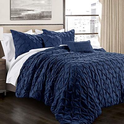 Lush Decor Ravello pintuck dekbedset. Luxe 5-delige beddengoedset met textuur, traditionele glamour en landelijk geïnspireerde slaapkamerdecoratie, kingsize, marineblauw Lush Decor Ravello pintuck dekbedset. Luxe 5-delige beddengoedset met textuur, traditionele glamour en landelijk geïnspireerde slaapkamerdecoratie, kingsize, marineblauw