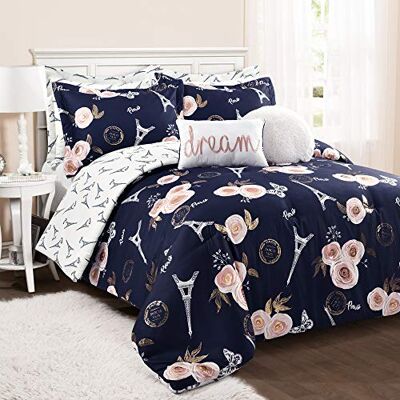 Lush Decor Navy Vintage Paris Rose Vlinder 7 Stuk Omkeerbare Volledige Koningin Dekbed Set Lush Decor Navy Vintage Paris Rose Vlinder 7 Stuk Omkeerbare Volledige Koningin Dekbed Set