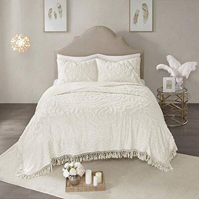 Madison Park Lichtgewicht, ademende Chenille Tufted Cotton Quilt, Shabby Chic Boho Medaillon Design, Kwastje Fringe Bedsprei Coverlet, Shams Full/Queen (90 x 90 inch), Ivoor 3 Stuk Madison Park Lichtgewicht, ademende Chenille Tufted Cotton Quilt, Shabby Chic Boho Medaillon Design, Kwastje Fringe Bedsprei Coverlet, Shams Full/Queen (90 x 90 inch), Ivoor 3 Stuk
