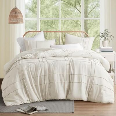Comfort Spaces Crème Queen Dekbedset 3-delige Pintuck geplooide boerderij beddengoed sets queensize bed, alle seizoenen, lichtgewicht, katoenachtige zachtheid, voorgewassen microvezel queensize Comfort Spaces Crème Queen Dekbedset 3-delige Pintuck geplooide boerderij beddengoed sets queensize bed, alle seizoenen, lichtgewicht, katoenachtige zachtheid, voorgewassen microvezel queensize