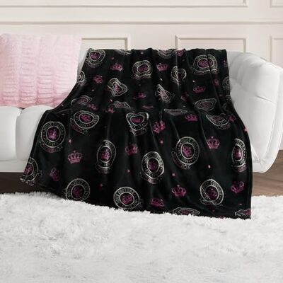 Juicy Couture Sprei deken, sappig embleem, pluche en gezellig, decoratieve dekens voor banken, stoelen en bedden, luxe en zachte, chique woondecoratie, afmetingen 50 x 70 inch, embleem zwart Juicy Couture Sprei deken, sappig embleem, pluche en gezellig, decoratieve dekens voor banken, stoelen en bedden, luxe en zachte, chique woondecoratie, afmetingen 50 x 70 inch, embleem zwart