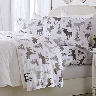Great Bay Home Extra zacht fluwelen pluche micro fleece lodge lakenset Deluxe micropluche pluisvrije vakantielakens, diepe zak weelderige sherpa fluwelen luxe-collectie (koningin, eland) Great Bay Home Extra zacht fluwelen pluche micro fleece lodge lakenset Deluxe micropluche pluisvrije vakantielakens, diepe zak weelderige sherpa fluwelen luxe-collectie (koningin, eland)