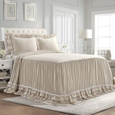 Lush Decor Ella vintage chic ruches kant sprei neutrale boerderij stijl lichtgewicht 3-delige set, queen Lush Decor Ella vintage chic ruches kant sprei neutrale boerderij stijl lichtgewicht 3-delige set, queen