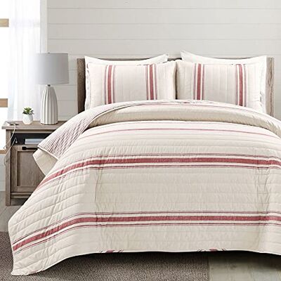 Lush Decor Boerderij Streep 3-delige Quilt Set, Rood, King/Lime King Lush Decor Boerderij Streep 3-delige Quilt Set, Rood, King/Lime King