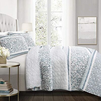 Lush Decor Nisha 3 Delige Quilt Set, Koning, Blauw Lush Decor Nisha 3 Delige Quilt Set, Koning, Blauw