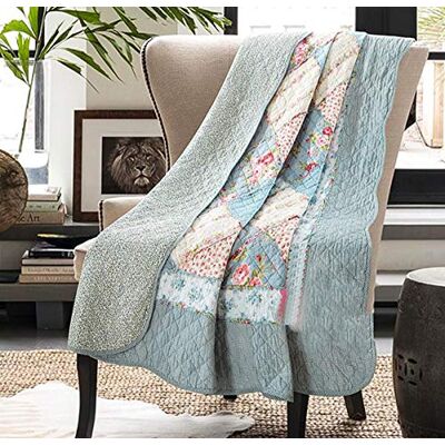 Cozyholy Originele 100% Katoen Patchwork Quilt Blauw Bloemen Sprei Coverlet Omkeerbare Vintage Shabby Chic Gewatteerde Gooi Deken Bed Quilt Cover voor Bank Sofa Cozyholy Originele 100% Katoen Patchwork Quilt Blauw Bloemen Sprei Coverlet Omkeerbare Vintage Shabby Chic Gewatteerde Gooi Deken Bed Quilt Cover voor Bank Sofa