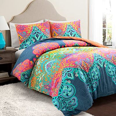 Lush Decor Boho Chic Omkeerbaar 3-delig katoenen dekbedovertrekset Turquoise & Navy, King Lush Decor Boho Chic Omkeerbaar 3-delig katoenen dekbedovertrekset Turquoise & Navy, King