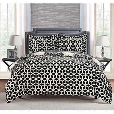 Chic Home DS3493-WT 2 Stuk Ibiza Super Zachte Microfiber Grote Medaillon Omkeerbaar met Geometrische Bedrukte Rug Twin Dekbedovertrek Set Zwart Chic Home DS3493-WT 2 Stuk Ibiza Super Zachte Microfiber Grote Medaillon Omkeerbaar met Geometrische Bedrukte Rug Twin Dekbedovertrek Set Zwart