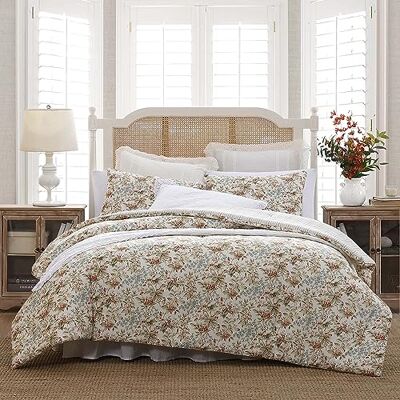 Laura Ashley Queensize dekbedset, omkeerbaar katoenen beddengoed met bijpassende kussenslopen, bloemen, woondecoratie met geruite achterkant (Bramble Floral Beige (beige)) Laura Ashley Queensize dekbedset, omkeerbaar katoenen beddengoed met bijpassende kussenslopen, bloemen, woondecoratie met geruite achterkant (Bramble Floral Beige (beige))