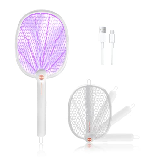 mizikuu Elektrische vliegenmepper, 3-in-1, 3000 V, USB-elektrische muggenvanger, 180 graden rotatie, elektrische vliegenvanger, insectenverdelger voor muggen, vliegen, bijen, motten