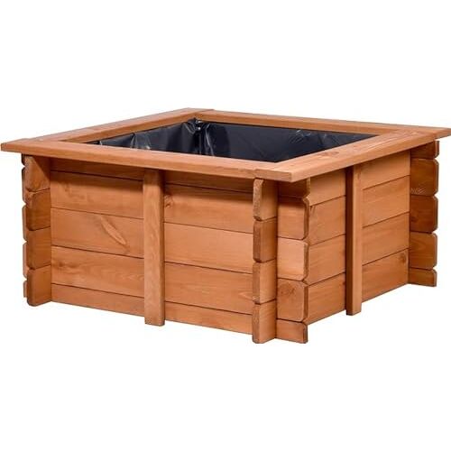 dobar 29236FSCe vierkante vijver tuinvijver van robuust hout minivijver voor tuin/terras/balkon vijver voor de tuin incl. vijverfolie 78 x 78 x 42 cm, bruin