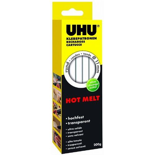 UHU Hot Melt Hot Plakpatronen, transparante kleefpatronen, diameter 11 mm, transparant, 200 g