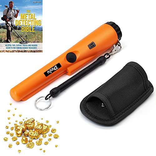 Dinfu Metaaldetector, draagbare waterdichte handheld detector schat metaalzoeker sondedetectoren met holster, pinpointer detectoren toverstaf voor het lokaliseren van goud, munt, zilver, (drie modus) oranje