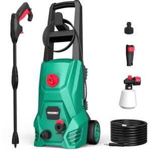 HYCHIKA BETTER TOOLS FOR BETTER LIFE HYCHIKA Elektrische hogedrukreiniger, 1305 psi 1,45 Max GPM draagbare autowasstraat met schuimtank, 3,5 m broek, power washer, geweldig voor auto's, Fences en patio's HYCHIKA BETTER TOOLS FOR BETTER LIFE HYCHIKA Elektrische hogedrukreiniger, 1305 psi 1,45 Max GPM draagbare autowasstraat met schuimtank, 3,5 m broek, power washer, geweldig voor auto's, Fences en patio's