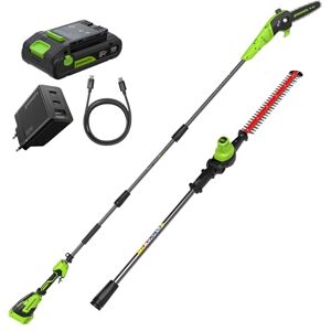 Greenworks 24V 2-in-1 Telescopische Heggenschaar & Zaag met 4,0Ah Accu en 65W USB-C Oplader, Brushless Motor, 51 cm Mes, 20 cm Zaag, Draaibare Kop, Telescopische Steel CKPH321A2 Greenworks 24V 2-in-1 Telescopische Heggenschaar & Zaag met 4,0Ah Accu en 65W USB-C Oplader, Brushless Motor, 51 cm Mes, 20 cm Zaag, Draaibare Kop, Telescopische Steel CKPH321A2