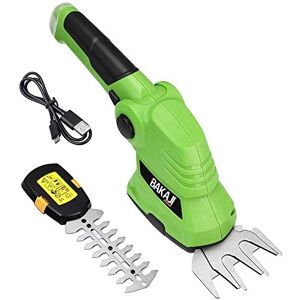BAKAJI Elektrische takkenschaar met accu, grastrimmer, heggenschaar, USB-opladen, met 2 verwisselbare messen, 7 cm, 11 cm, van staal en ergonomische handgreep BAKAJI Elektrische takkenschaar met accu, grastrimmer, heggenschaar, USB-opladen, met 2 verwisselbare messen, 7 cm, 11 cm, van staal en ergonomische handgreep