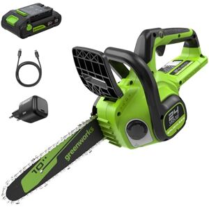 Greenworks 24V Draadloze Kettingzaag Brushless, Elektrische Zaag 25cm met 2Ah Batterij en 30W USB C Oplader, Automatische Olieversturing, KettingSnelheid 7.8m/s Greenworks 24V Draadloze Kettingzaag Brushless, Elektrische Zaag 25cm met 2Ah Batterij en 30W USB C Oplader, Automatische Olieversturing, KettingSnelheid 7.8m/s