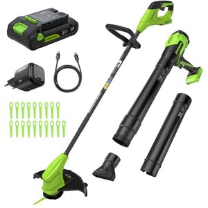 Greenworks 24V 25cm Accu Grastrimmer/Kantenmaaier en 270CFM Borstelloze Bladblazer Combinatieset, 2.0Ah Accu en Lader Inbegrepen CKS022 Greenworks 24V 25cm Accu Grastrimmer/Kantenmaaier en 270CFM Borstelloze Bladblazer Combinatieset, 2.0Ah Accu en Lader Inbegrepen CKS022