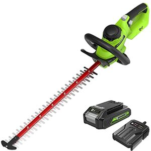 Greenworks Draadloze Heggenschaar 24V G24HT56, 56cm Dubbelwerkend Mes, Knippen tot 25,4mm Dikke Takken en Stelen 3000 SPM met 2Ah Batterij & Oplader Greenworks Draadloze Heggenschaar 24V G24HT56, 56cm Dubbelwerkend Mes, Knippen tot 25,4mm Dikke Takken en Stelen 3000 SPM met 2Ah Batterij & Oplader