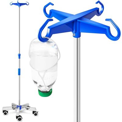 AIESI ® Infuuspaal in ROESTVRIJ STAAL met 4 kunststof haken en zwenkwielen met rem, 2 gratis fleshouders van 100 ml, Garantie 24 maanden AIESI ® Infuuspaal in ROESTVRIJ STAAL met 4 kunststof haken en zwenkwielen met rem, 2 gratis fleshouders van 100 ml, Garantie 24 maanden