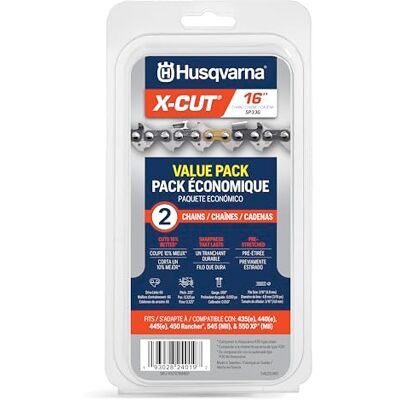 Husqvarna X-Cut SP33G 16 Inch Kettingzaag Ketting, 2 Pack, 325" Pitch, 50" Gauge, 66 Drive Link Kettingzaag Blade Vervanging, Pre-Stretched en Low Kickback, Grijs Husqvarna X-Cut SP33G 16 Inch Kettingzaag Ketting, 2 Pack, 325" Pitch, 50" Gauge, 66 Drive Link Kettingzaag Blade Vervanging, Pre-Stretched en Low Kickback, Grijs