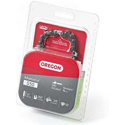 Oregon S50 AdvanceCut Replacement Chainsaw Chain for 14-Inch Guide Bar, 50 Drive Links, Pitch: 3/8" Low Profile, .050" Gauge, Low Vibration Oregon S50 AdvanceCut Replacement Chainsaw Chain for 14-Inch Guide Bar, 50 Drive Links, Pitch: 3/8" Low Profile, .050" Gauge, Low Vibration