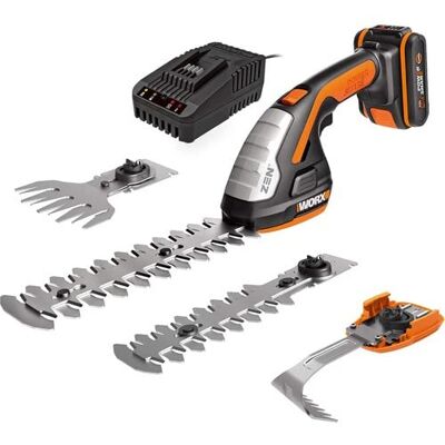 WORX 20 V gras- en struikschaar WG801E met accu en oplader, incl. 3 verschillende messen WORX 20 V gras- en struikschaar WG801E met accu en oplader, incl. 3 verschillende messen