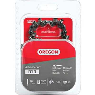 Oregon D70 AdvanceCut Chainsaw Chain for 20-Inch Bar – 70 Drive Links, Replacement Low-Kickback Chainsaw Blade, .050 Inch Gauge, 3/8 Inch Pitch, fits Several Poulan Pro & Echo Models (D70) Black Oregon D70 AdvanceCut Chainsaw Chain for 20-Inch Bar – 70 Drive Links, Replacement Low-Kickback Chainsaw Blade, .050 Inch Gauge, 3/8 Inch Pitch, fits Several Poulan Pro & Echo Models (D70) Black