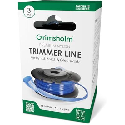 Grimsholm Green Trimmerdraad & cassette voor Ryobi, Bosch, Stiga, Greenworks 4 m, 3 stuks Grimsholm Green Trimmerdraad & cassette voor Ryobi, Bosch, Stiga, Greenworks 4 m, 3 stuks