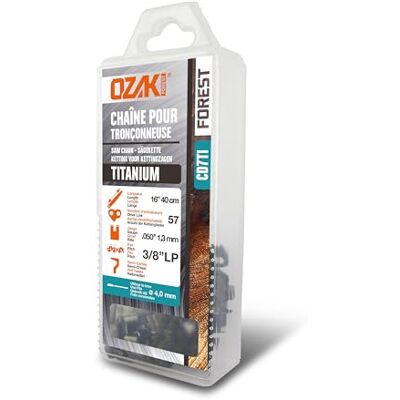 Ozaki Kettingzaagketting 3/8 LP E57 – titanium – 1,3 mm (0,05 inch) – halfvierkant beitelprofiel – 57 aandrijvingen Ozaki Kettingzaagketting 3/8 LP E57 – titanium – 1,3 mm (0,05 inch) – halfvierkant beitelprofiel – 57 aandrijvingen