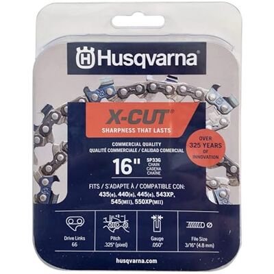 Husqvarna 581643602 X-Cut SP33G 16" Kettingzaag ketting, 050 GA 66 Drive Links, Grijs Husqvarna 581643602 X-Cut SP33G 16" Kettingzaag ketting, 050 GA 66 Drive Links, Grijs