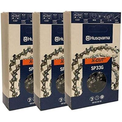 Husqvarna Set van 3 OEM SP33G X-Cut .325 .050 80DL 20" ketting 581643680 Husqvarna Set van 3 OEM SP33G X-Cut .325 .050 80DL 20" ketting 581643680