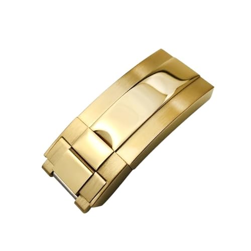 ANZOAT Rvs Vouwen Gesp Glide Lock Voor Rolex Submariner Oysterflex Daytona GMT Horloge Band Implementatie Sluiting, Glanzend Goud, 16mm X 9mm