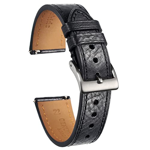 torbollo 20 mm horlogebanden, heren horlogebanden, zwart zacht lederen horlogeband vervangende horlogeband