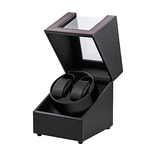 Mcbazel Dubbele Automatische Horloge Winder Box, Automatische Horloge Display Opslag Rotatie Horloge Box Met 2 Slots Zwart/Rood