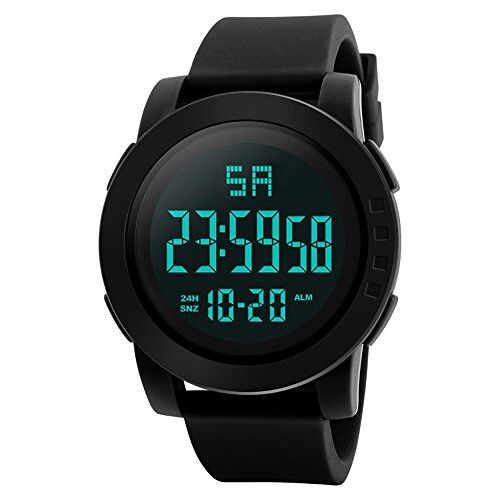 Generic LED luxe pols analoog waterdicht digitaal heren sporthorloge heren horloge vibrerend alarm (zwart, één maat)