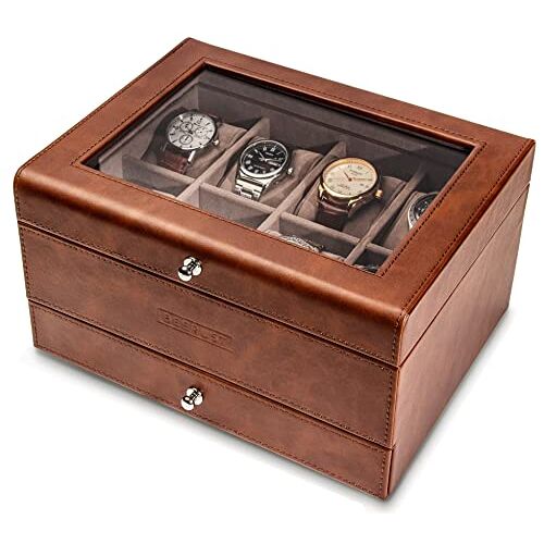 BEERUST Horlogebox horlogebox organizer heren van leer horlogebox voor heren met grote pols juwelenkistje horloges heren horlogebox organizer met fluwelen binnenvoering