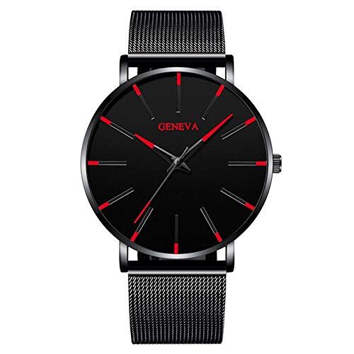 HOSMENDFOE Horloges Heren Horloge Mannen Ultra Dunne Blauwe Roestvrij Staal Mesh Riem Horloges Man Zakelijke Casual Quartz Polshorloge Herenhorloge (Color : Black Red)