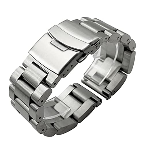 EriCat Roestvrij stalen horlogeband compatibel met Samsung Casio trapeziumvormige drie kralen massieve duikhorloge dubbele verzekeringsgesp (bandkleur: zilver, bandbreedte: 26 mm) independence