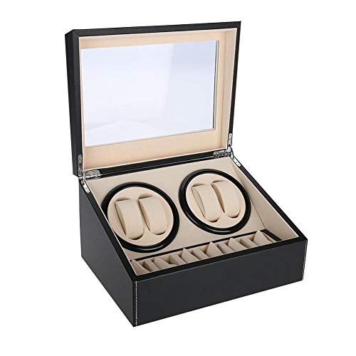 banapo Watch Winder Box, Watch Case Watch Storage Case, voor 4 automatische horloges + 6 roosters voor automatische horloges(black, 7)
