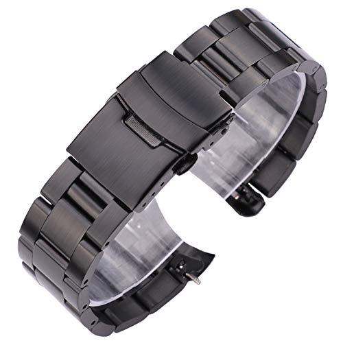 ZXF   Horlogebanden, 20mm 22mm roestvrij stalen horloge armband zilver zwart gebogen einde horlogebanden vrouwen mannen metalen horlogeband (Color : Zwart, Size : 22Mm)