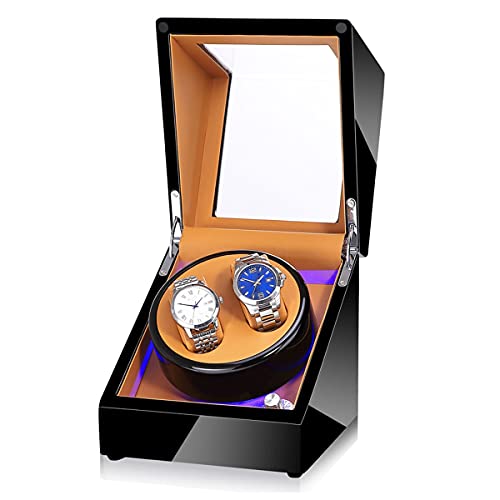 XGBAODAN Horlogeboxen Dubbele horlogerollen voor automatische horlogebox, LED-lichtklokrotator, roterende horlogekast, horlogeschudder Fast