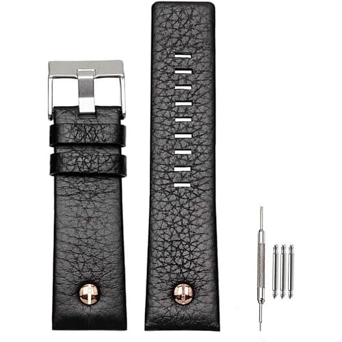 DELURA Kalfsleren horlogeband Geschikt for herenhorloges/1215 (Color : Black, Size : 28 mm)