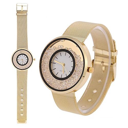 Sonew Quartz Horloges Analoog Polshorloge Ronde Legering Band Strass Wijzerplaat Jurk Polshorloge voor Vrouwen(Goud)