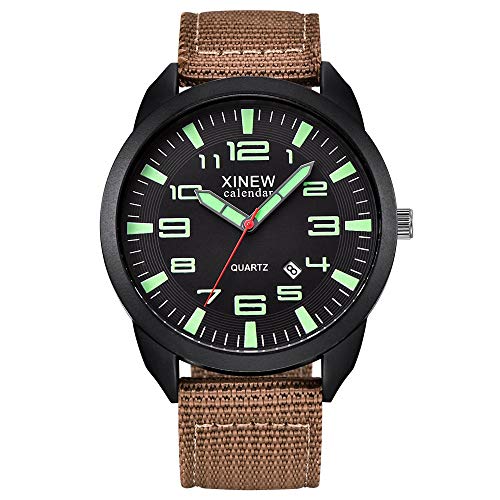 Generic Quartz Waterdicht Sport Band Horloge Mannen Zakelijk Horloge Nylon Kalender Herenhorloge Duurzaam Horloges voor Mannen (B, Eén maat)