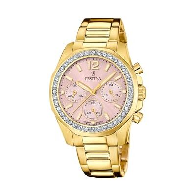Festina Dameshorloge F20609/4 Boyfriend Rainbow behuizing van roestvrij staal 316L gouden armband van roestvrij staal 316L goud Festina Dameshorloge F20609/4 Boyfriend Rainbow behuizing van roestvrij staal 316L gouden armband van roestvrij staal 316L goud